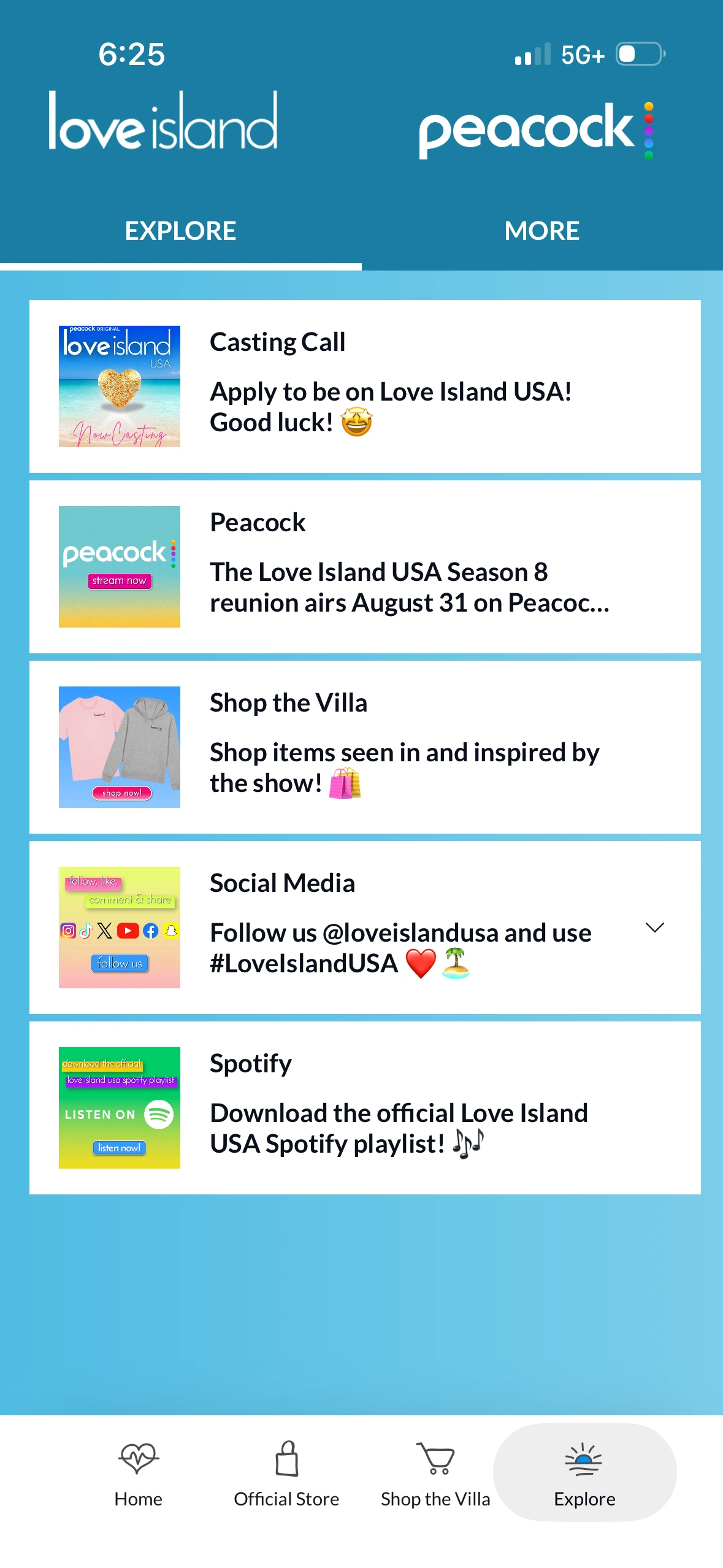 Current Love Island USA app screen, view 3